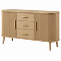 Aparador 140 x 40 x 80 cm de madera natural con 3 cajones y 2 puertas estilo acanalado