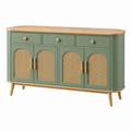 Aparador 160 x 40 x 85 cm verde de madera y ratán - almacenaje de estilo nórdico