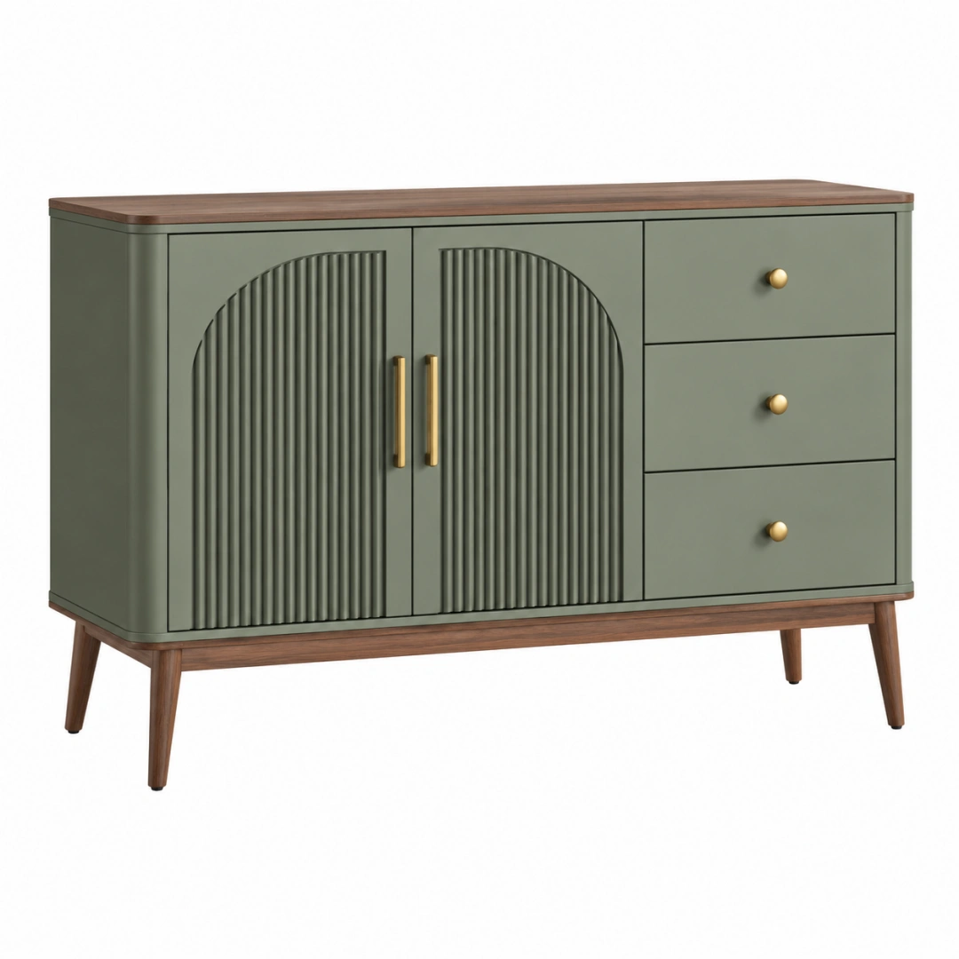 Aparador 120 x 40 x 85 cm verde y madera con 3 cajones estilo retro