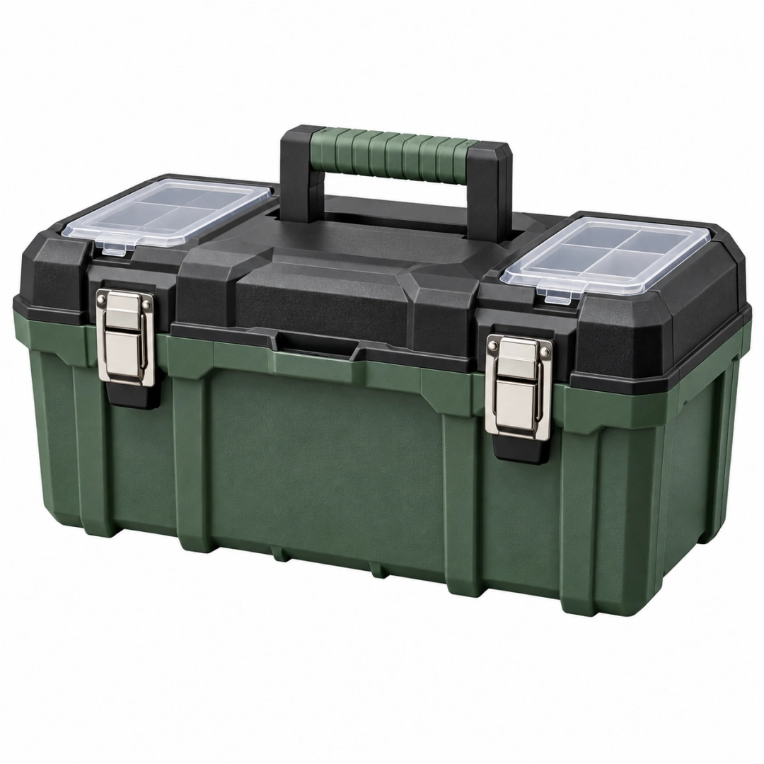 Caja de herramientas 50 x 25 x 25 cm de plástico verde y negro con organizadores superiores