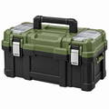 Caja de herramientas 55 cm de plástico verde y negro con compartimentos y asa portátil