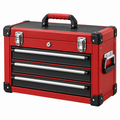 Caja de herramientas 60 x 30 x 38 cm de acero rojo y negro con 3 cajones y cierre