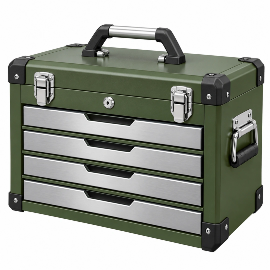 Caja de herramientas 45 x 25 x 35 cm de acero verde con 4 cajones portátil
