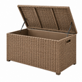 Baúl de almacenamiento 120 x 50 x 60 cm de ratán sintético marrón para exterior con tapa elevable