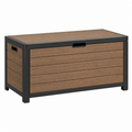 Arcón de exterior 120 x 60 x 65 cm de madera y metal marrón negro con tapa
