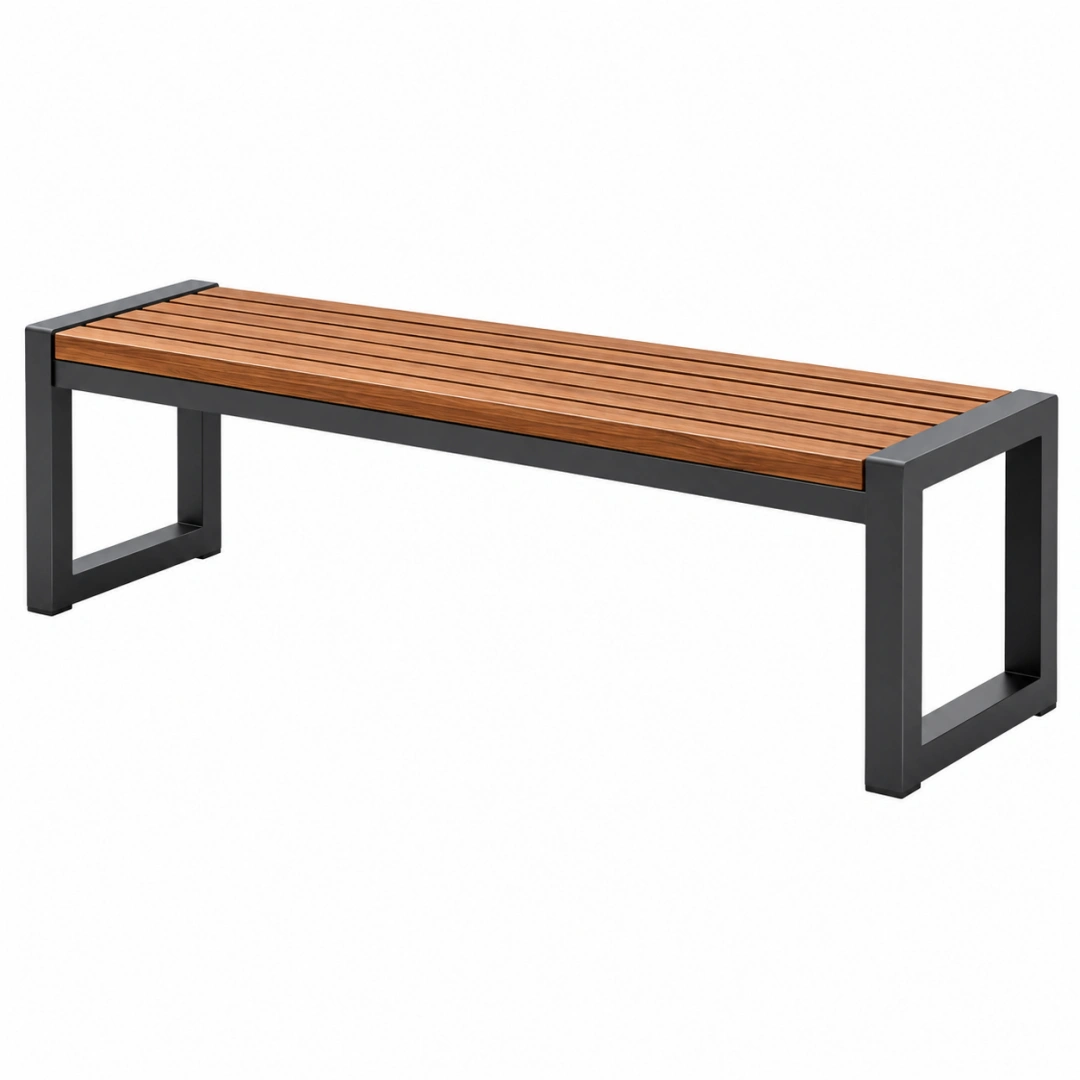 Banco de jardín 150 cm de madera y metal marrón y negro de estilo industrial