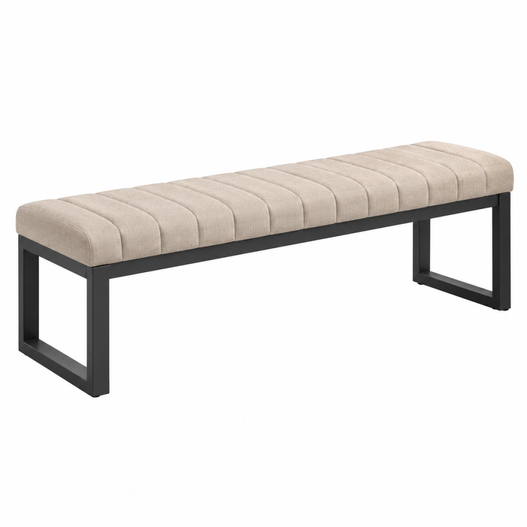 Banco tapizado 160 cm beige y negro de tela y metal - moderno