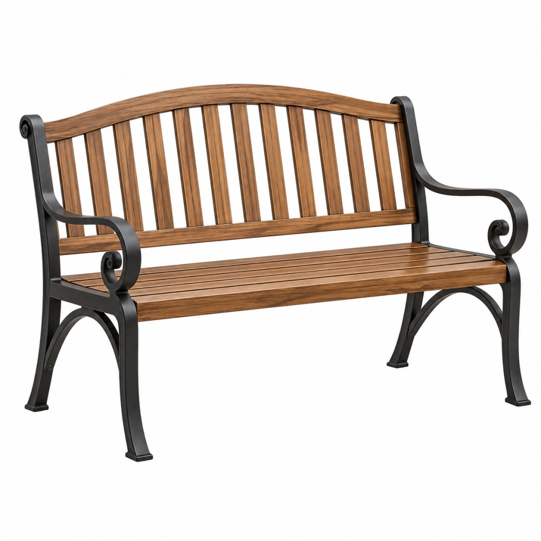 Banco de jardín 122 x 61 x 89 cm de madera y metal marrón y negro clásico