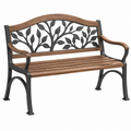 Banco de jardín 125 x 60 x 90 cm de metal negro y acabado madera con respaldo de hojas