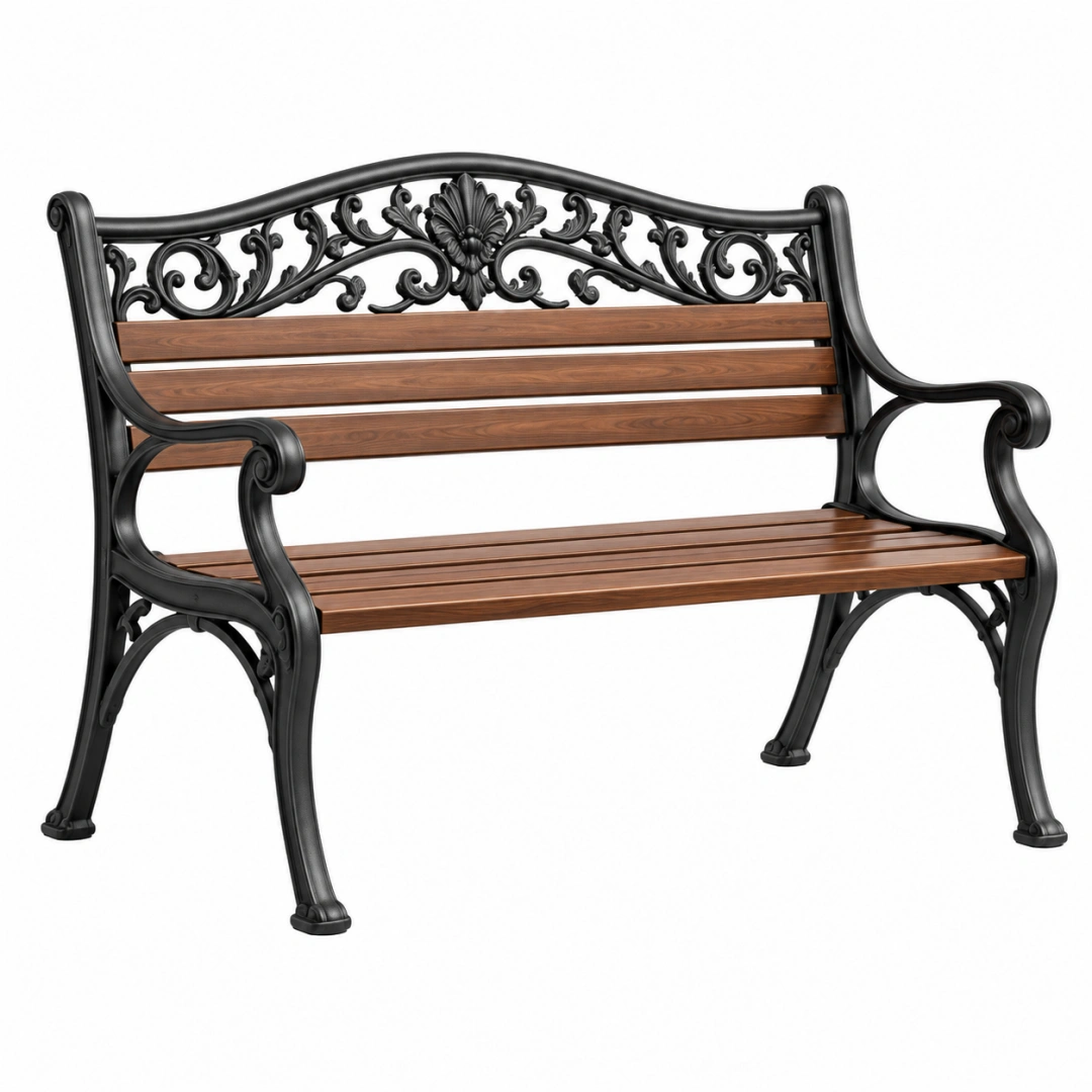 Banco de jardín 125 x 60 x 85 cm de madera y metal negro marrón - estilo clásico ornamental