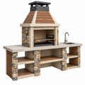Cocina de exterior con barbacoa y fregadero 300 x 70 x 250 cm piedra madera marrón beige estilo rústico